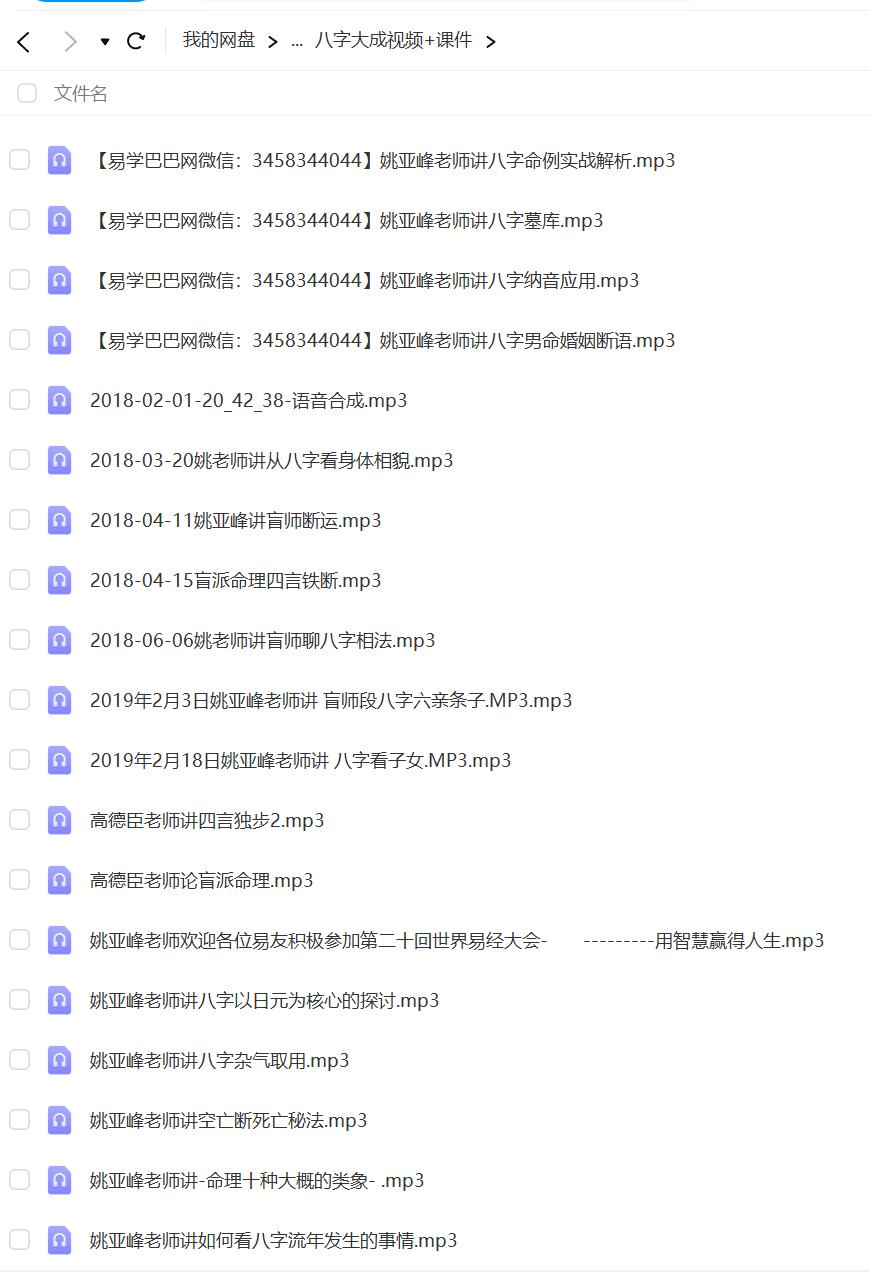 姚亚峰20182019八字大成培训课程录音 移动网盘下载-优选易学